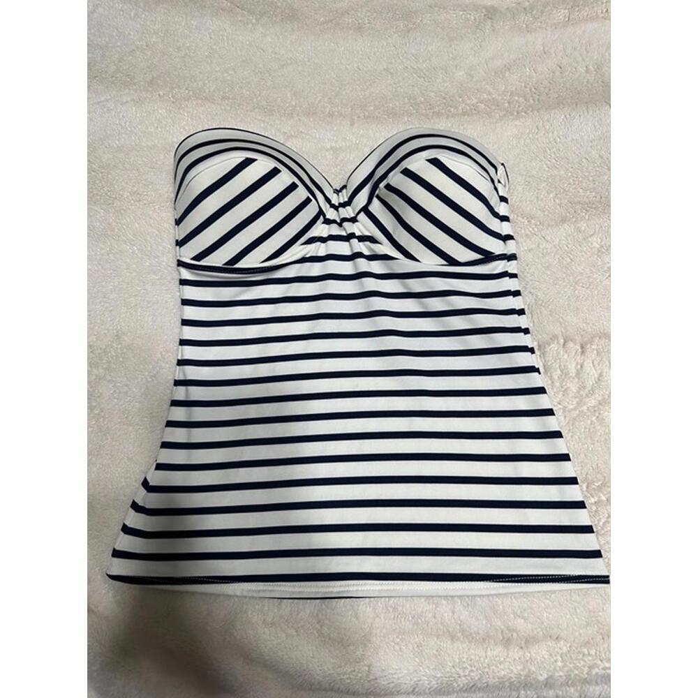 Vince Camuto Strapless Tankini Swim Top – Navy & White Striped, Size Small